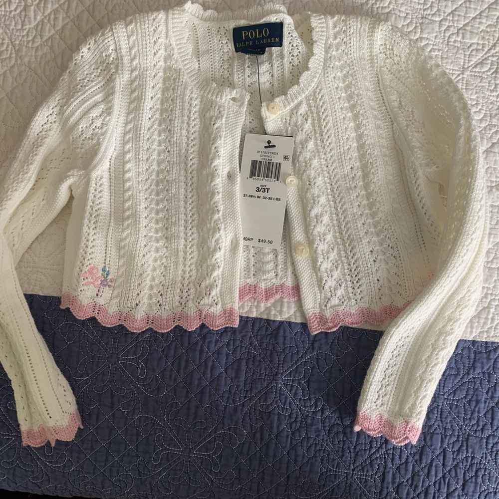 POLO Ralph Lauren Toddler Girls White Cardigan sweater pointelle 3T NWT